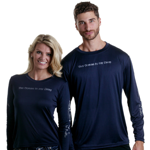 Image of Barefoot In Public Men's Humorous Long Sleeve Performance Shirt - Planet Ocean Edition