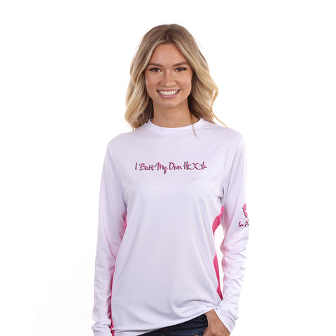 Image of Barefoot In Public Women's "Bite On These" Long Sleeve Performance Shirt - Planet Ocean Edition