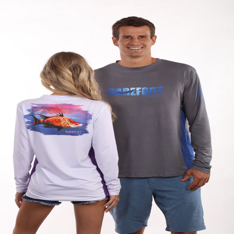 Image of Barefoot In Public Women's Florida Lobster Long Sleeve Performance Shirt - Planet Ocean Edition