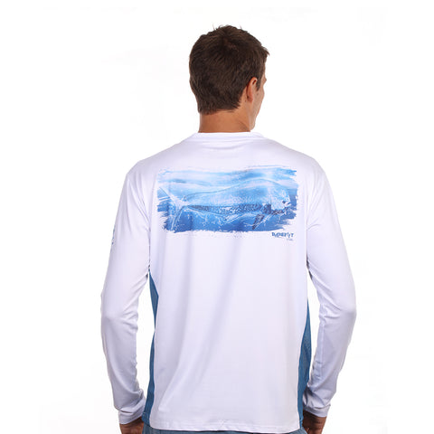 Image of Barefoot In Public Men's Mahi Mahi Wave Long Sleeve Performance T Shirt - Planet Ocean Edition