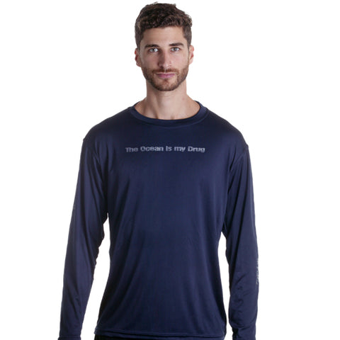 Image of Barefoot In Public Men's Humorous Long Sleeve Performance Shirt - Planet Ocean Edition