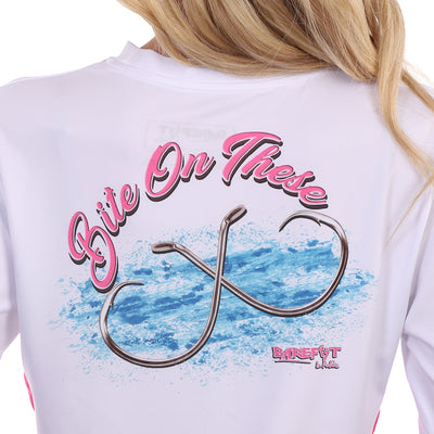 Barefoot In Public Women's "Bite On These" Long Sleeve Performance Shirt - Planet Ocean Edition