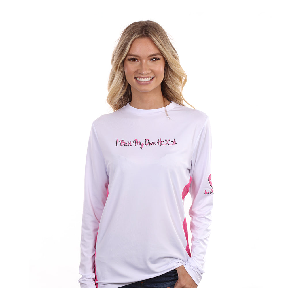 Barefoot In Public Women's "Bite On These" Long Sleeve Performance Shirt - Planet Ocean Edition