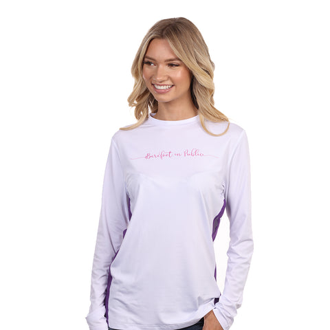 Image of Barefoot In Public Women's Hogfish Long Sleeve Performance Shirt - Planet Ocean Edition