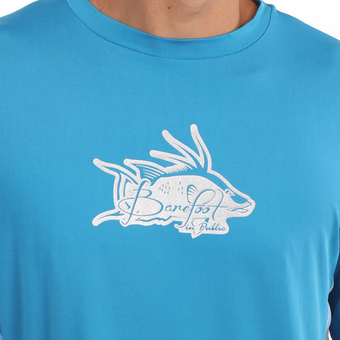Image of Barefoot In Public Men's Hogfish Logo Long Sleeve Performance Shirt - Planet Ocean Edition
