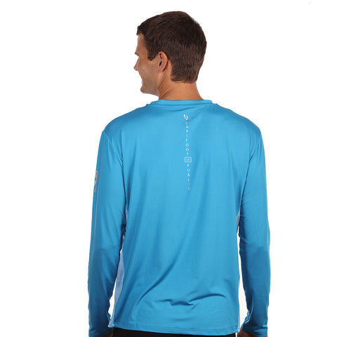 Image of Barefoot In Public Men's Hogfish Logo Long Sleeve Performance Shirt - Planet Ocean Edition