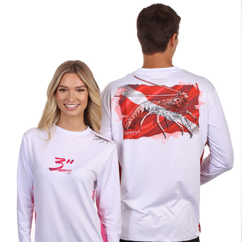 Barefoot In Public Women's Lobster Dive Flag Long Sleeve Performance Shirt - Planet Ocean Edition