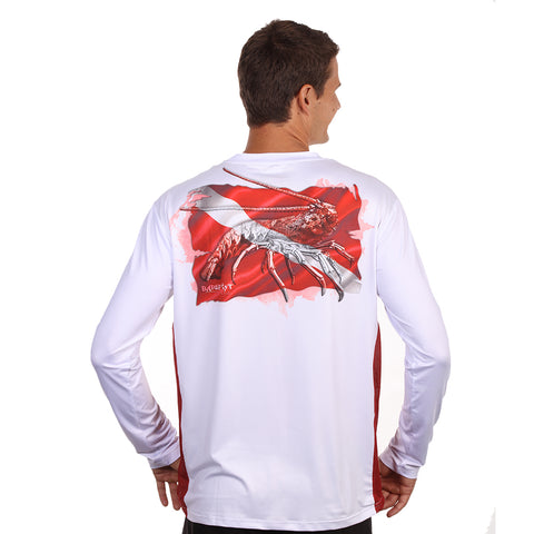 Image of Barefoot In Public Men's Lobster Dive Flag Long Sleeve Performance Shirt - Planet Ocean Edition