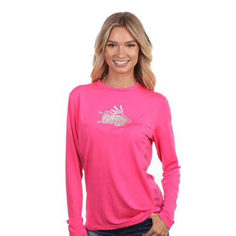 Image of Barefoot In Public Women's Hogfish Logo Long Sleeve Performance Shirt - Planet Ocean Edition