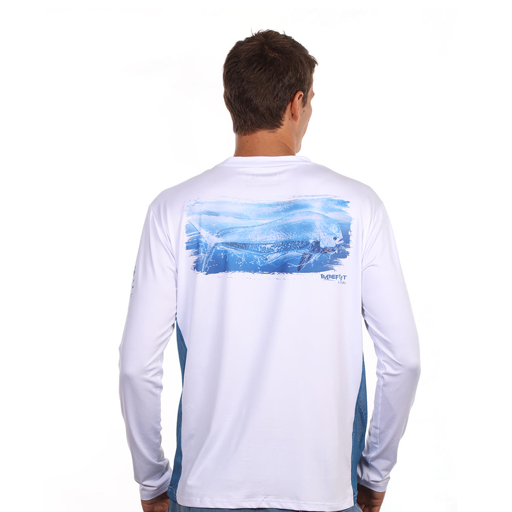 Barefoot In Public Men's Mahi Mahi Wave Long Sleeve Performance T Shirt - Planet Ocean Edition